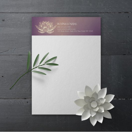 YOGA瞑想霊気インストラクターパープル金ゴールドロータス レターヘッド