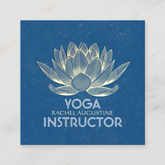 YOGA瞑想霊気インストラクターブルー&金ゴールドロータス スクエア名刺 (正面)