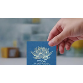YOGA瞑想霊気インストラクターブルー&金ゴールドロータス スクエア名刺