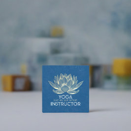 YOGA瞑想霊気インストラクターブルー&金ゴールドロータス スクエア名刺