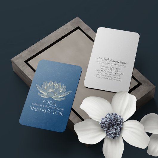 YOGA瞑想霊気インストラクターブルー&金ゴールドロータス 名刺
