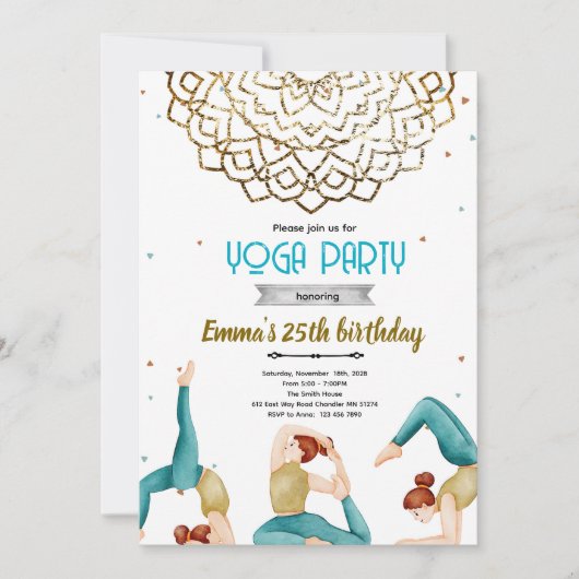 Yoga adult birthday party invitation 招待状 (正面)