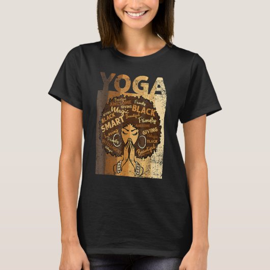Yoga Afro Woman Black History Month BLM Melanin Ze Tシャツ (正面)