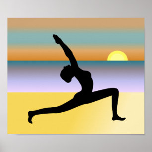 Yoga At The Beach Yoga Pose Poster Print ポスター