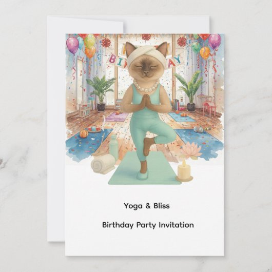 Yoga Birthday Party for Siamese Cat Lovers 招待状 (正面)