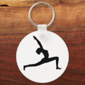 Yoga Black Silhouette Woman Posing Round Key Chain キーホルダー (正面)