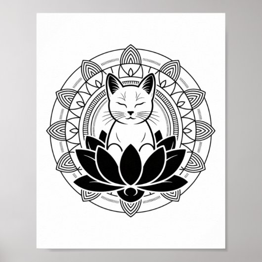 Yoga Cat Lotus Flower Mindfulness Meditation Tee  ポスター (正面)