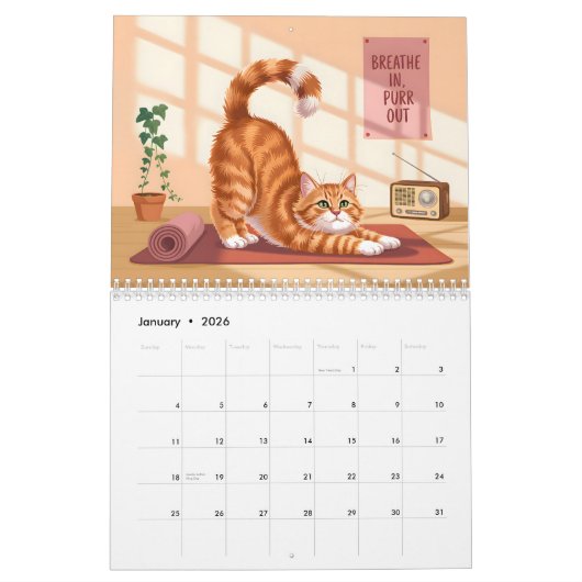 Yoga Cats Calendar 2026 カレンダー (1月 2026)