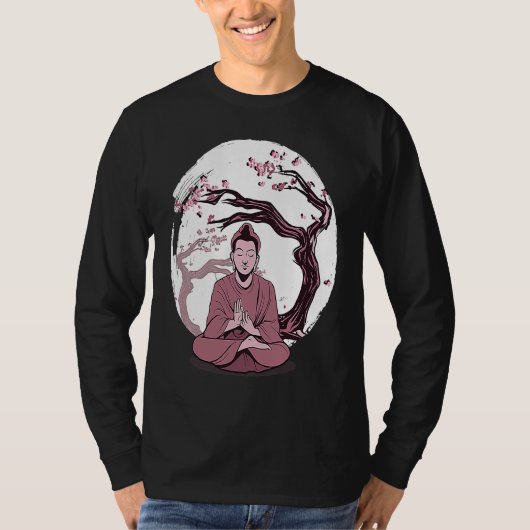 Yoga cherry blossom tree meditate Japanese writing Tシャツ (正面)