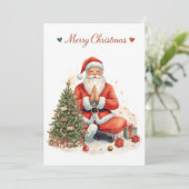 Yoga Christmas Santa Claus posing Yoga Holiday シーズンカード (スタンド正面)