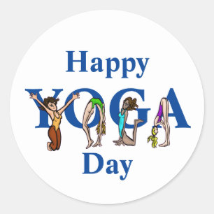 Yoga Dayスタンプ+女性ポジション型枠文字 ラウンドシール