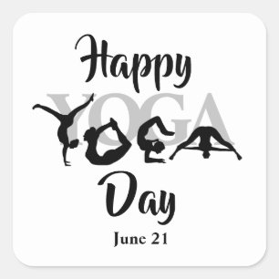 Yoga Day Squareシルエットシールまたは名前タグ スクエアシール