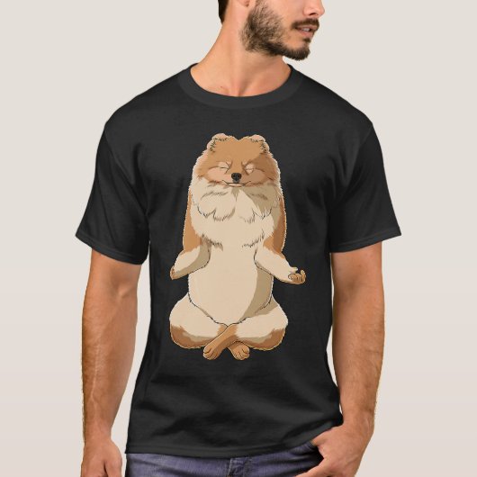 Yoga Dog Pomeranian Tシャツ (正面)