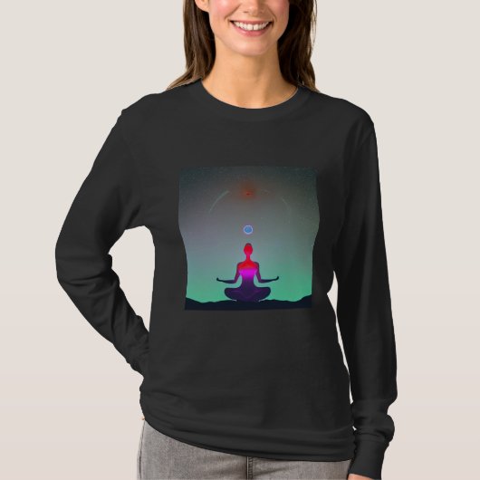 Yoga Girl Female Sun Salutation Meditation Chakra  Tシャツ (正面)