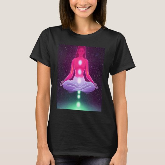 Yoga Girl Female Sun Salutation Meditation Chakra  Tシャツ (正面)