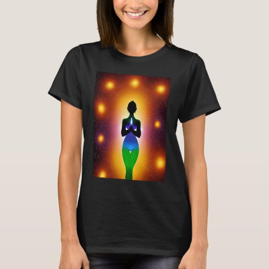 Yoga Girl Female Sun Salutation Meditation Chakra  Tシャツ (正面)