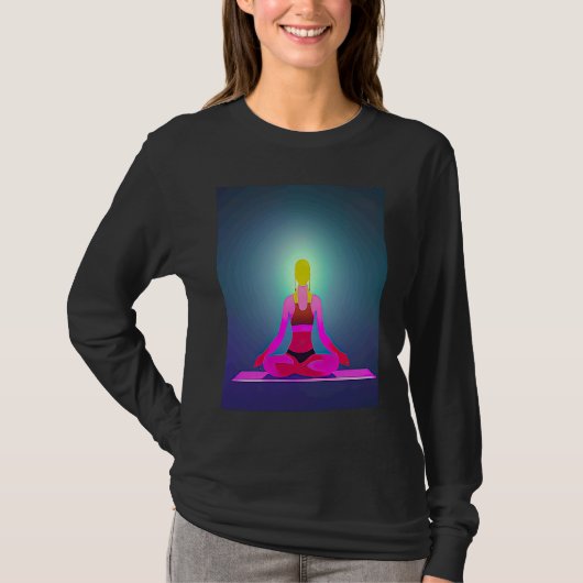 Yoga Girl Female Sun Salutation Meditation Chakra Tシャツ (正面)