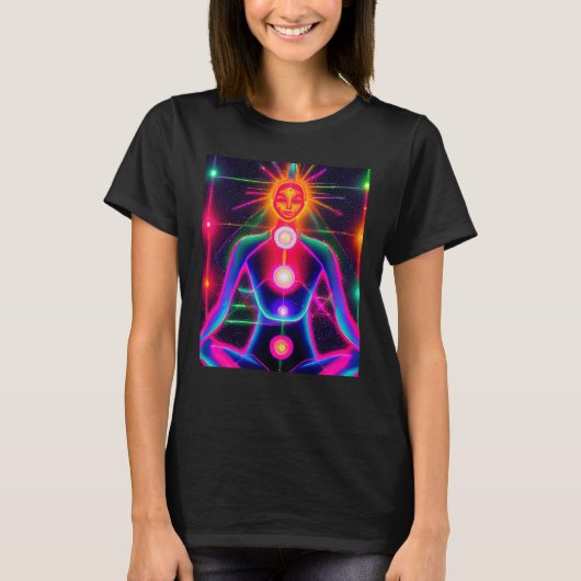 Yoga Girl Female Sun Salutation Meditation Chakra  Tシャツ (正面)