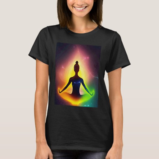 Yoga Girl Female Sun Salutation Meditation Chakra Tシャツ (正面)