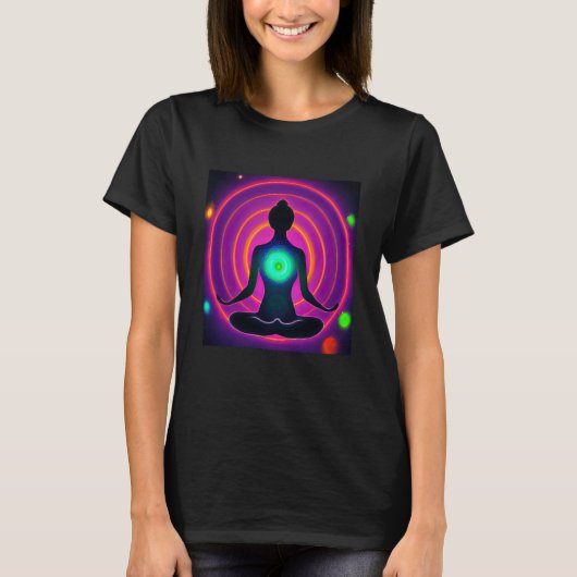 Yoga Girl Female Sun Salutation Meditation Chakra Tシャツ (正面)