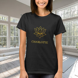 Yoga gold lotus flower name black tシャツ