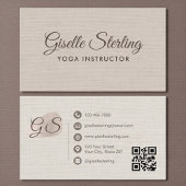 Yoga Instructor Beige Linen Elegant QR Code 名刺