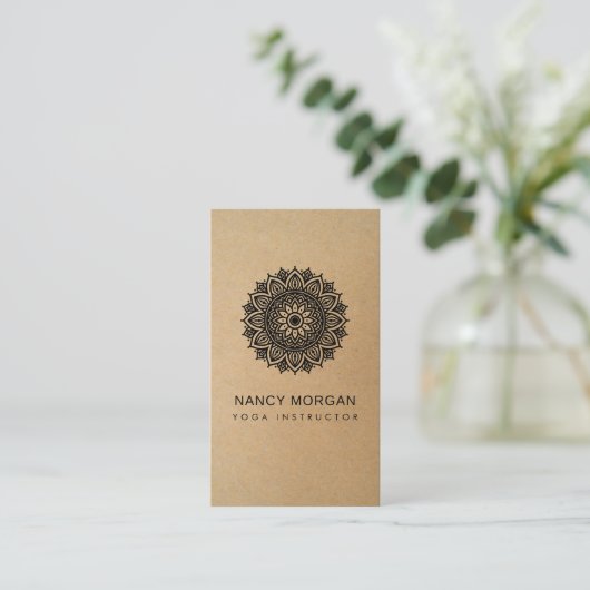Yoga Instructor Floral Mandala Kraft  名刺 (スタンド正面)