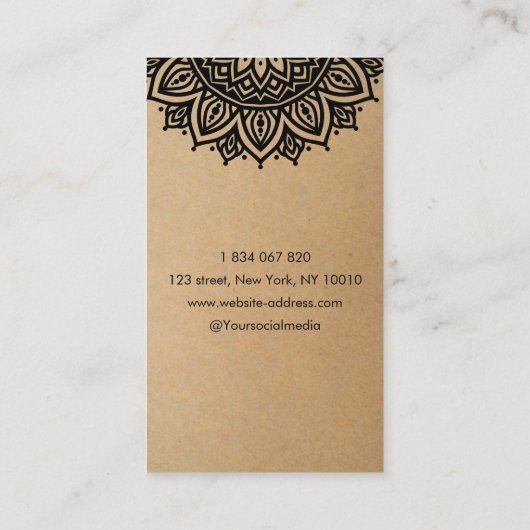 Yoga Instructor Floral Mandala Kraft  名刺 (裏面)