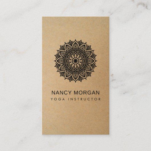 Yoga Instructor Floral Mandala Kraft 名刺 (正面)