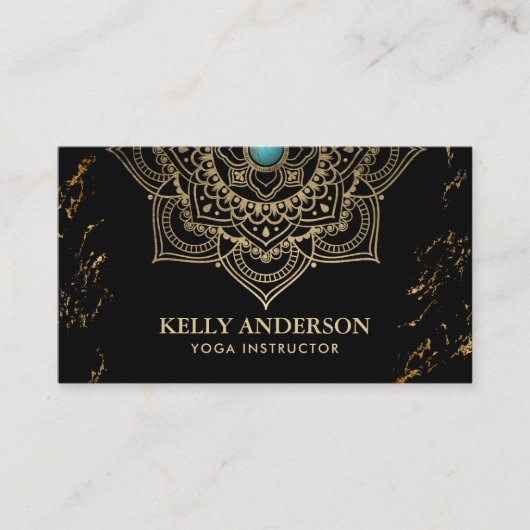 Yoga Instructor Lotus Flower Mandala Black & Gold 名刺 (正面)