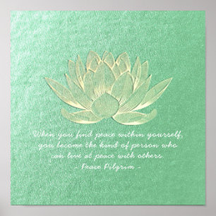 YOGA Instructor Meditation Quote Blue Gold Lotus ポスター