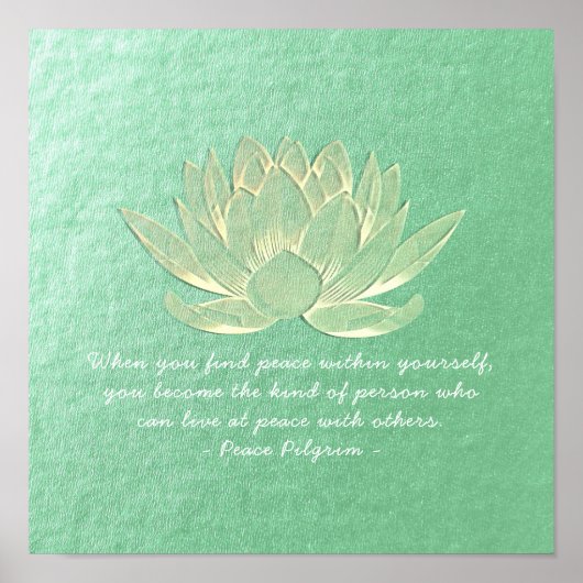 YOGA Instructor Meditation Quote Blue Gold Lotus ポスター (正面)
