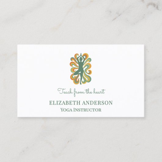 Yoga Instructor pose green retro slogan 名刺 (正面)
