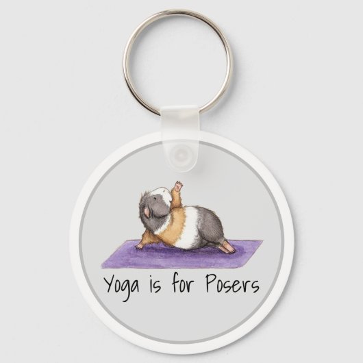 Yoga is For Posers Funny Guinea Pig  キーホルダー (正面)