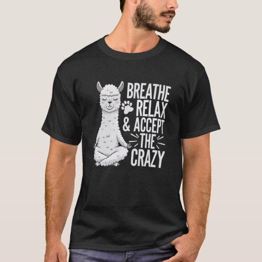 Yoga Llama Namaste Meditation Zen Animal Yoga Inst Tシャツ (正面)