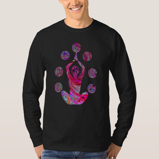 Yoga Meditation Pose with Spirals in Red and Pink Tシャツ (正面)