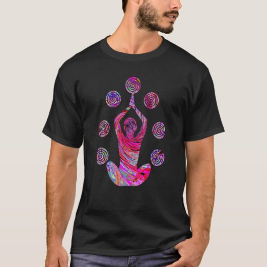 Yoga Meditation Pose with Spirals in Red and Pink Tシャツ (正面)