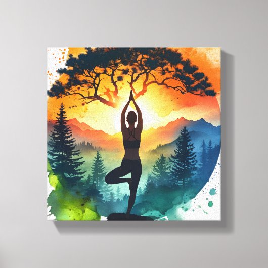 Yoga Meditation Silhouette Stretched Canvas Print キャンバスプリント (正面)