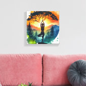 Yoga Meditation Silhouette Stretched Canvas Print キャンバスプリント (インサイチュ (リビング))
