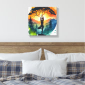 Yoga Meditation Silhouette Stretched Canvas Print キャンバスプリント (インサイチュ (寝室))