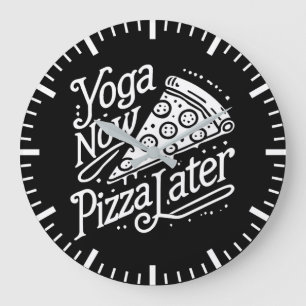 Yoga Now Pizza Later-おもしろいフィットネス ラージ壁時計
