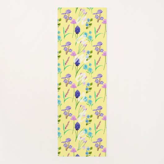Yoga para mujer con flores sobre amarillo ヨガマット (正面)