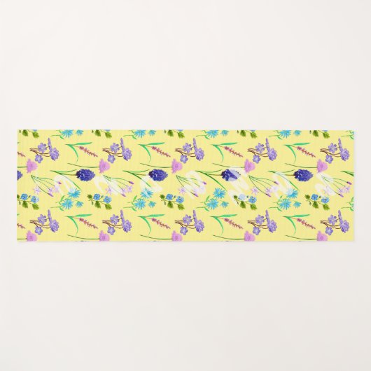 Yoga para mujer con flores sobre amarillo ヨガマット (正面(横))