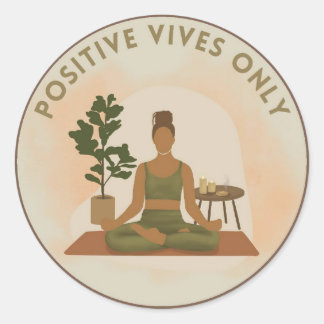 Yoga Pegatina/Stickers Vive en Positivo ラウンドシール