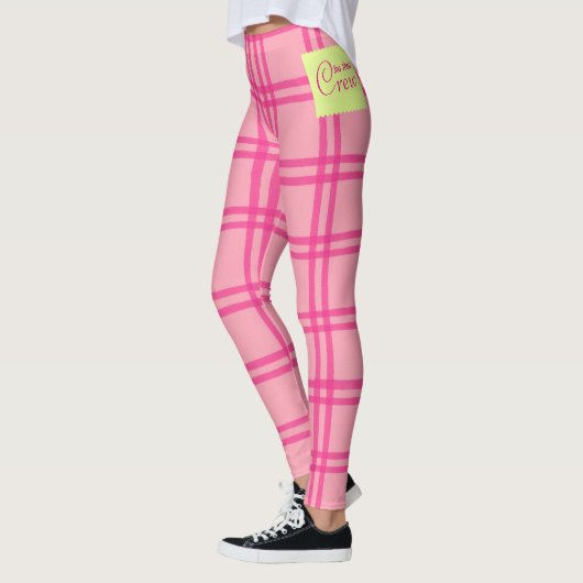 Yoga Pilates Barre Jiu Jitsu Customised Pink Check レギンス (左)