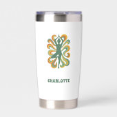 Yoga pose retro swirls name 保温保冷タンブラー (正面)