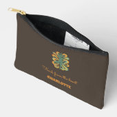 Yoga pose retro swirls name slogan taupe brown アクセサリーポーチ (見開き)
