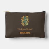 Yoga pose retro swirls name slogan taupe brown アクセサリーポーチ (正面)