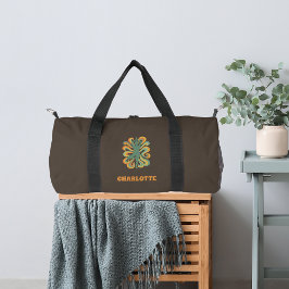 Yoga pose retro swirls name taupe brown ダッフルバッグ