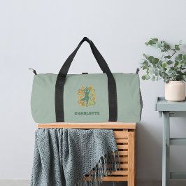 Yoga pose swirls green orange name retro ダッフルバッグ